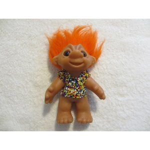 THOMAS DAM 1977 BEADED ORANGE HAIR TROLL DOLL MADE IN DENMARK RARE C MARK